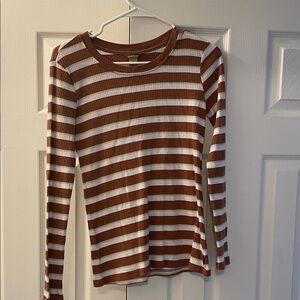 Eddie Bauer Burnt orange and White Striped Long Sleeve Tee